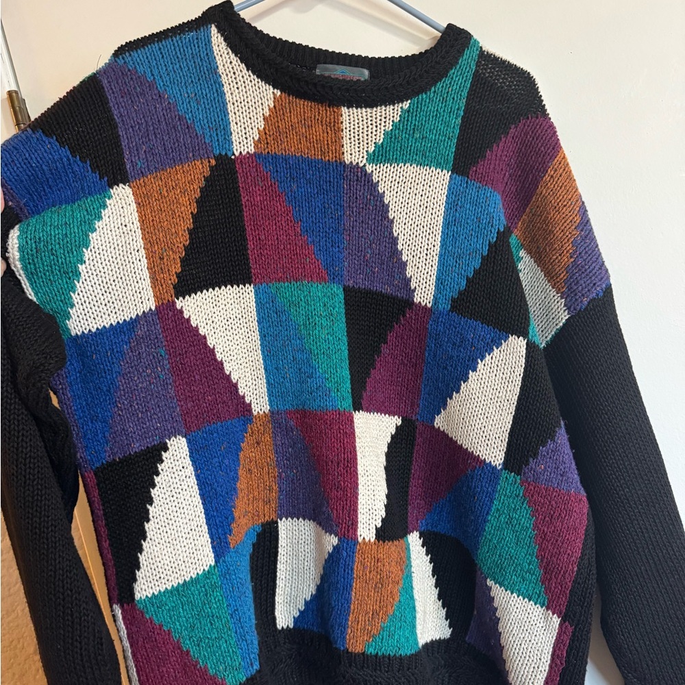 Vintage Etchings Patchwork Crew Neck Sweater - image 1